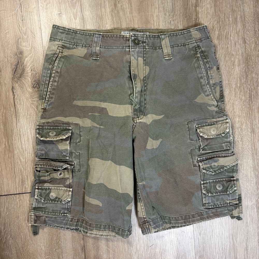 VTG Old Navy Camo 11" Cargo Shorts Size 30 100% Cotton Relaxed Baggy Heavy